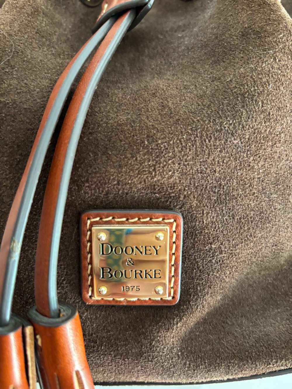 Dooney & Bourke Brown Suede Drawstring Hobo with Leather Trim - Picture 3 of 11
